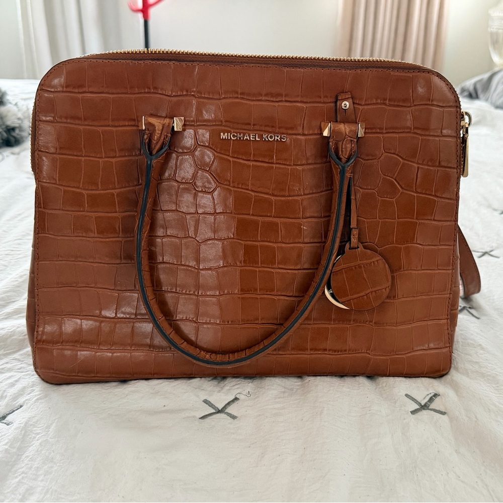 Michael Kors Tan Crocodile-Embossed Satchel